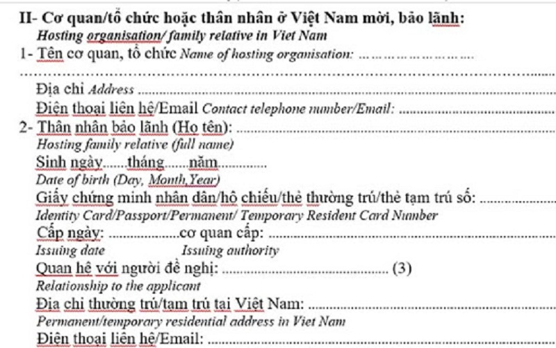 Mẫu NA5 trong hồ sơ xin cấp thị thực cho người nước ngoài