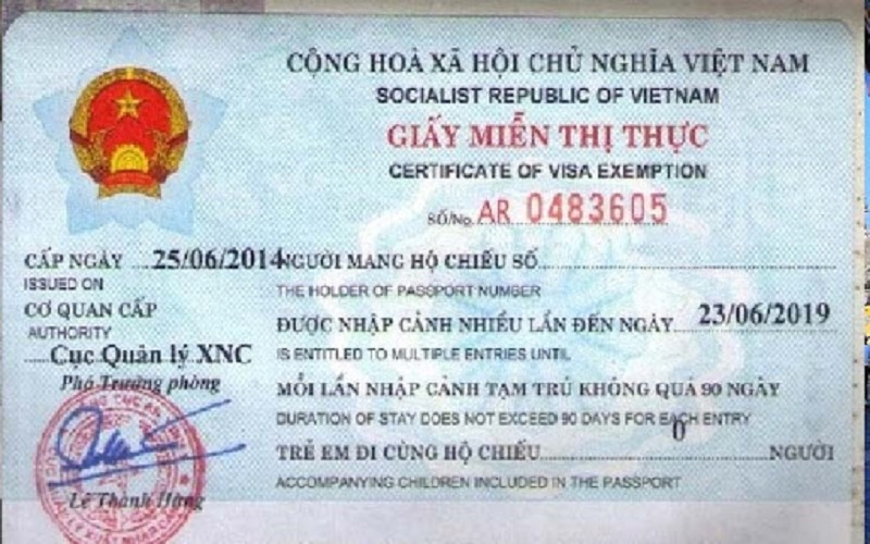 Thủ tục xin miễn thị thực Việt Nam